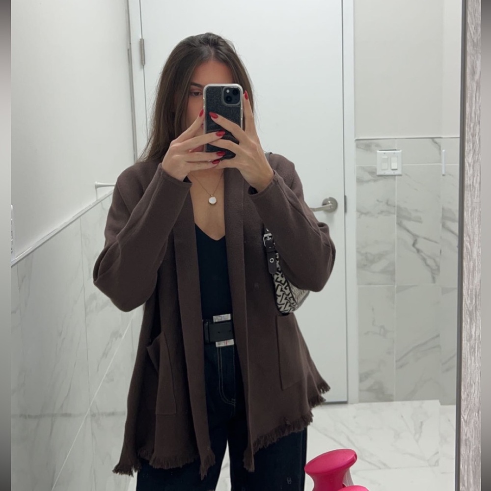 Brown Open Front Cardigan
